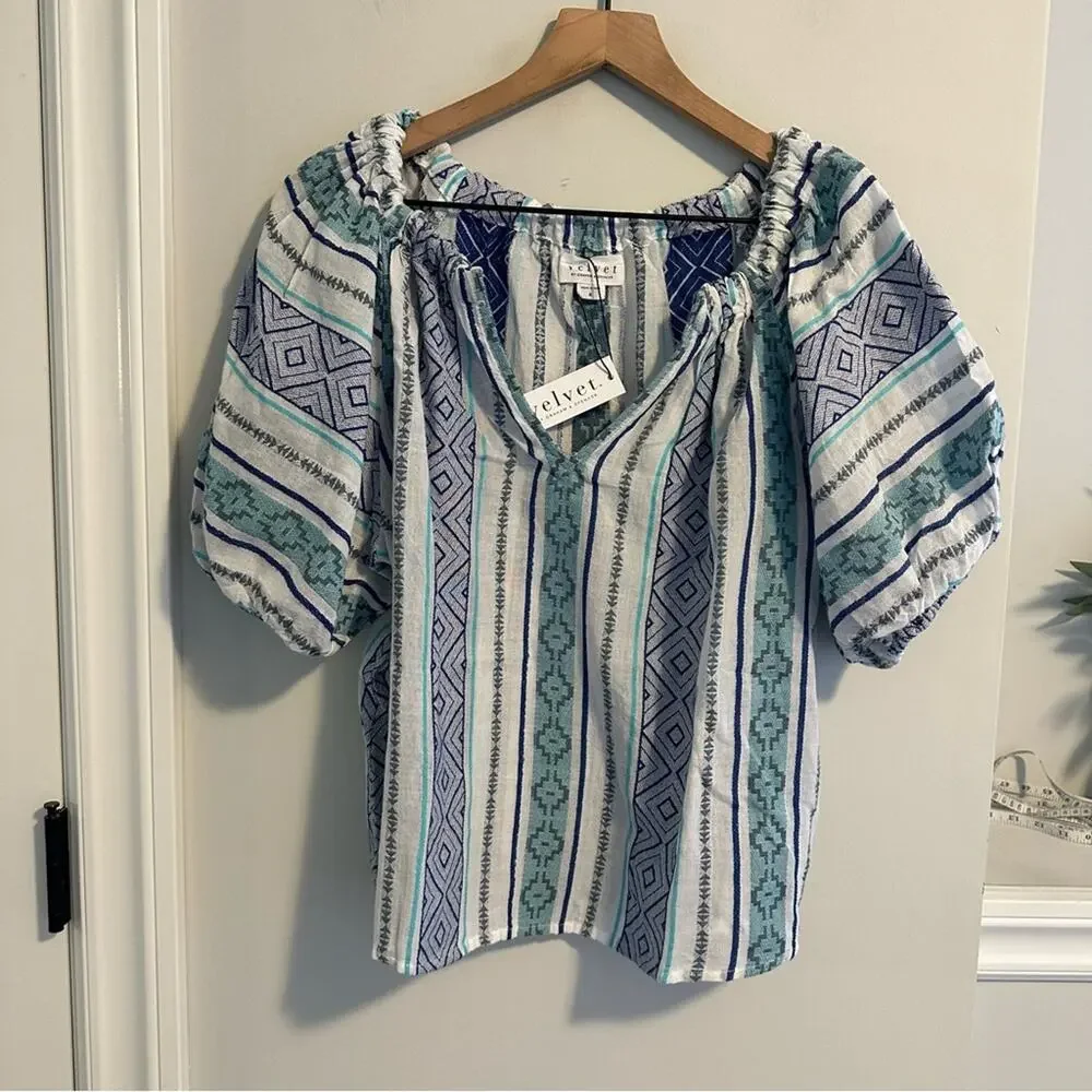 NWT Tuckernuck Velvet by Graham & Spencer Blue White Top Blouse Small